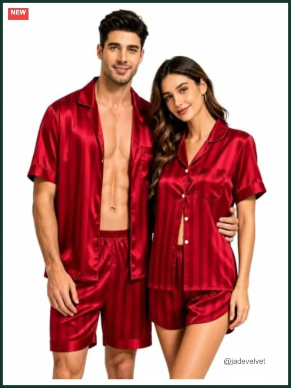 Satin Matching Pajamas Set Short Sleeve Silk Button Down Sleepwear 2 Pieces